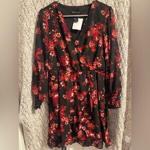 Stella & Eve Floral Long Sleeve Dress - Black and Red
